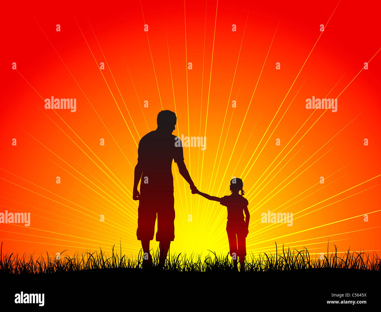 Silhouette of a father and his daughter walking Stock Photo - Alamy