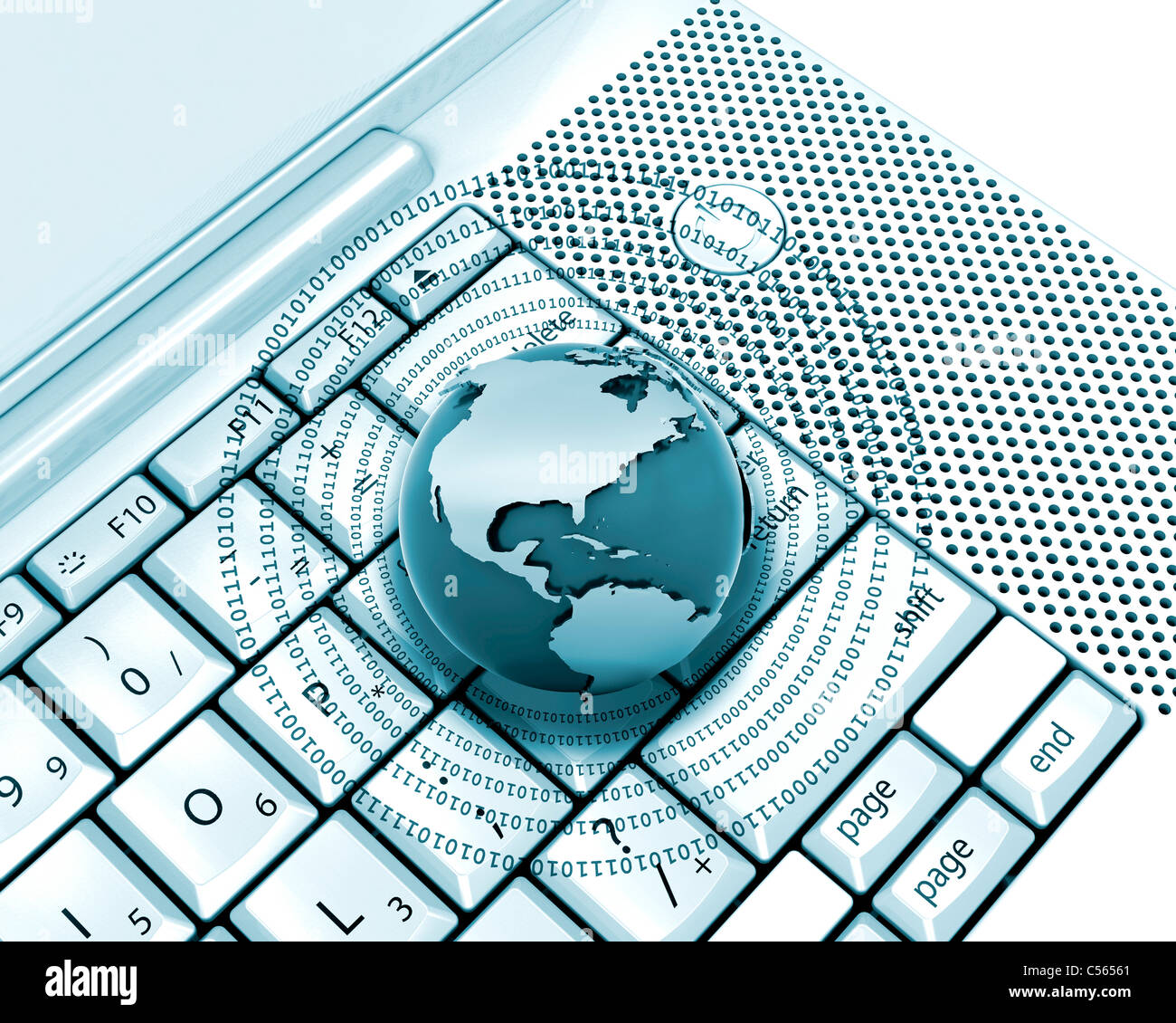 Globe with binary code on computer keyboard Stock Photo - Alamy