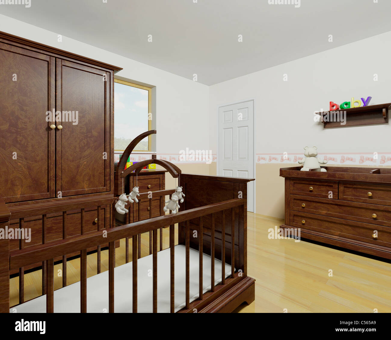 Nursery interior with wooden furniture Stock Photo - Alamy