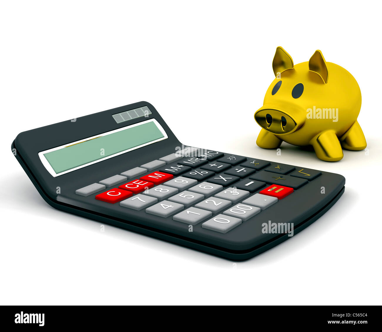 3D render of a piggy bank and calculator Stock Photo - Alamy