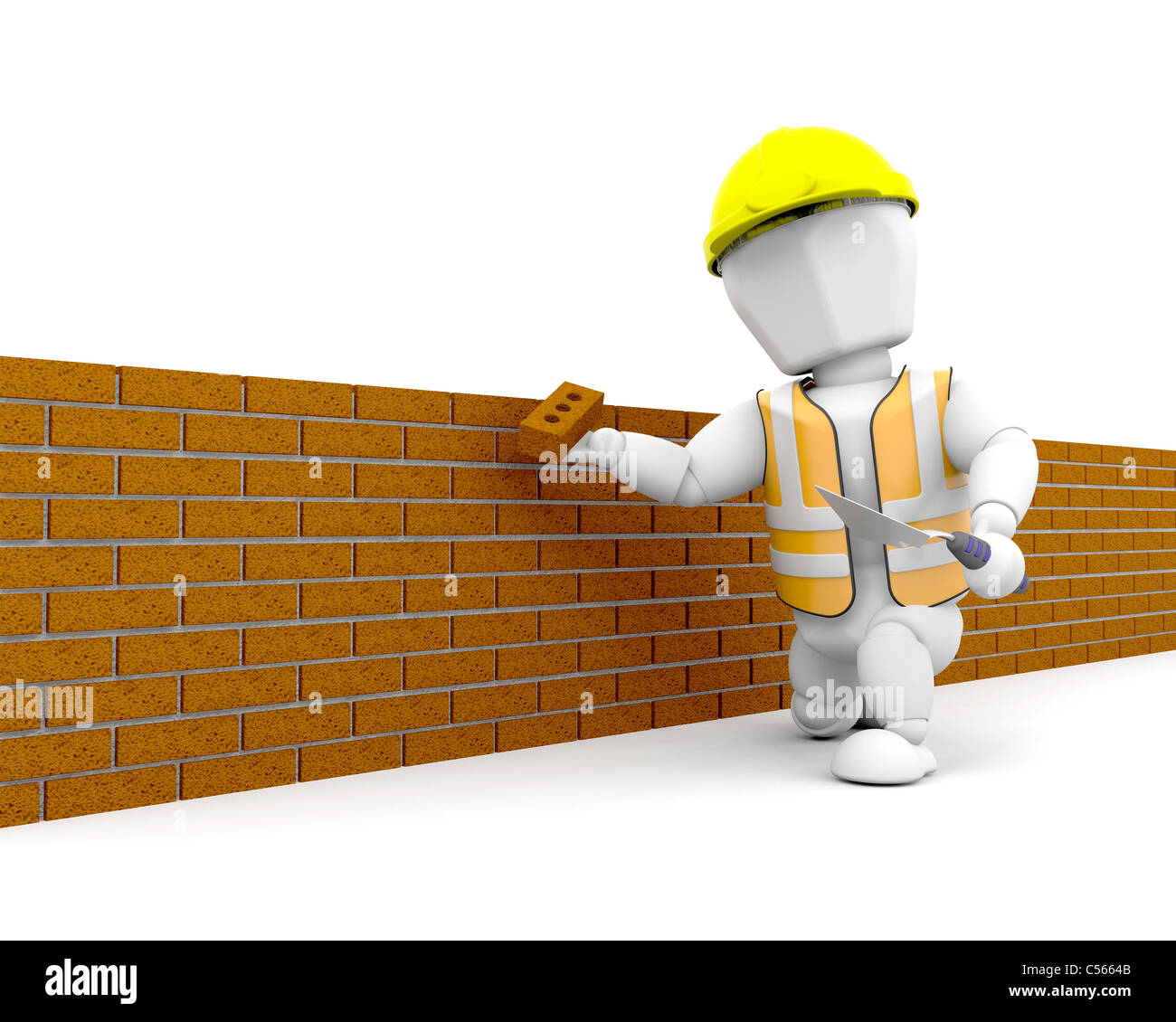 3D render of a person building a brick wall Stock Photo Alamy
