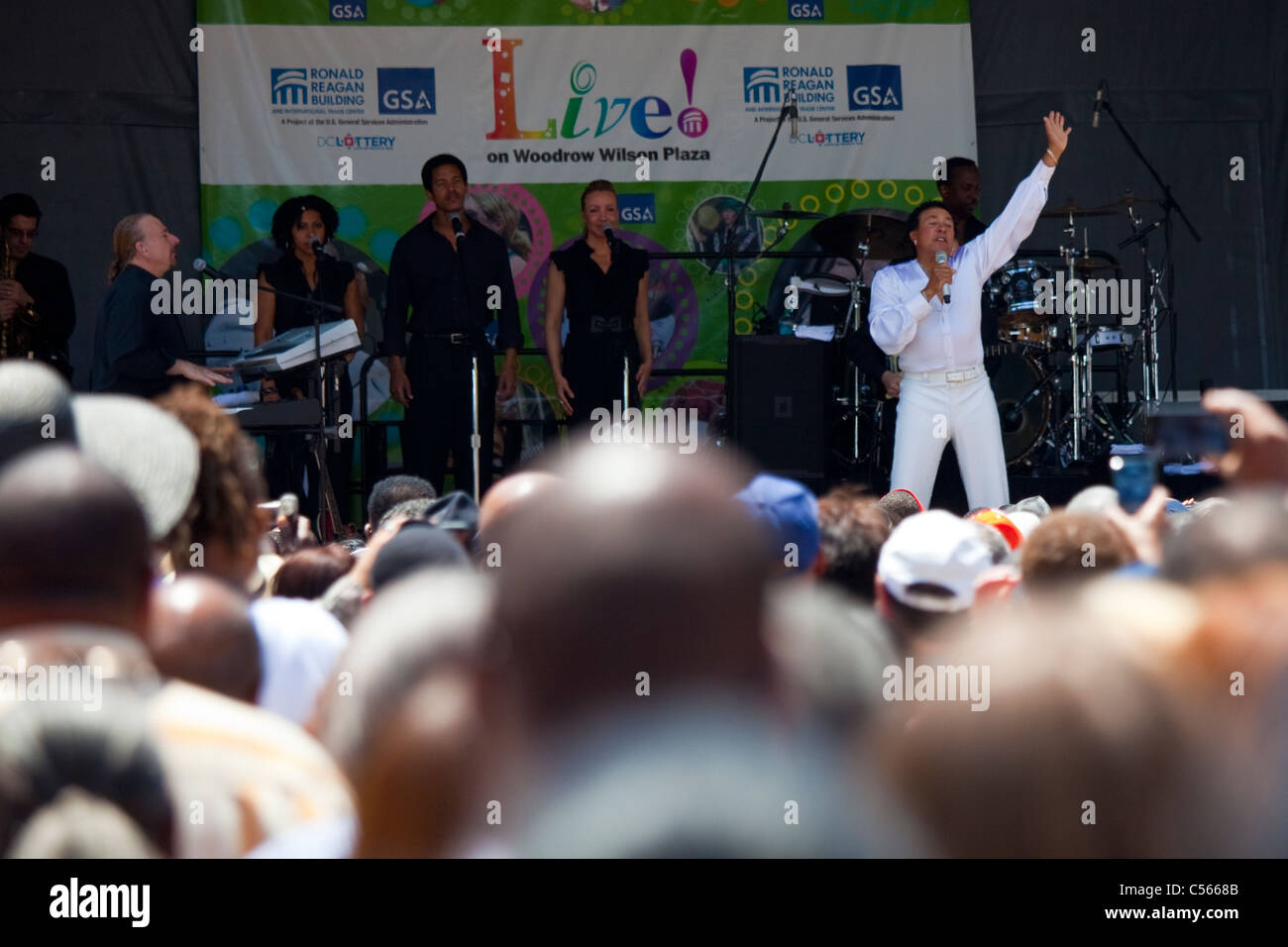 Smokey Robinson performing at a free summer event in Washington DC Stock Photo