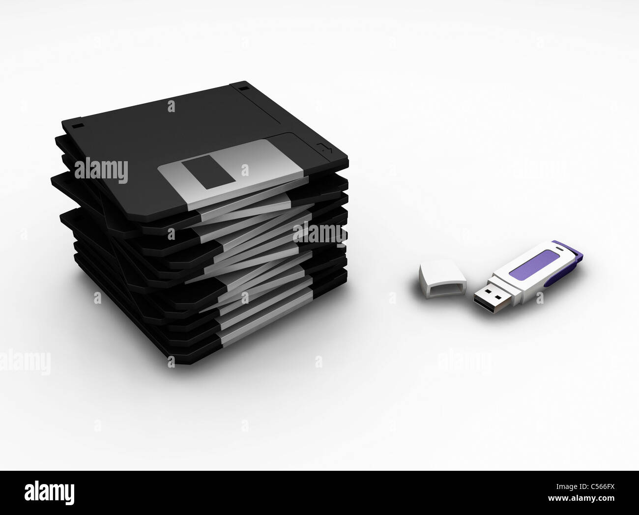 3D render of a USB pen drive and floppy disks Stock Photo Alamy