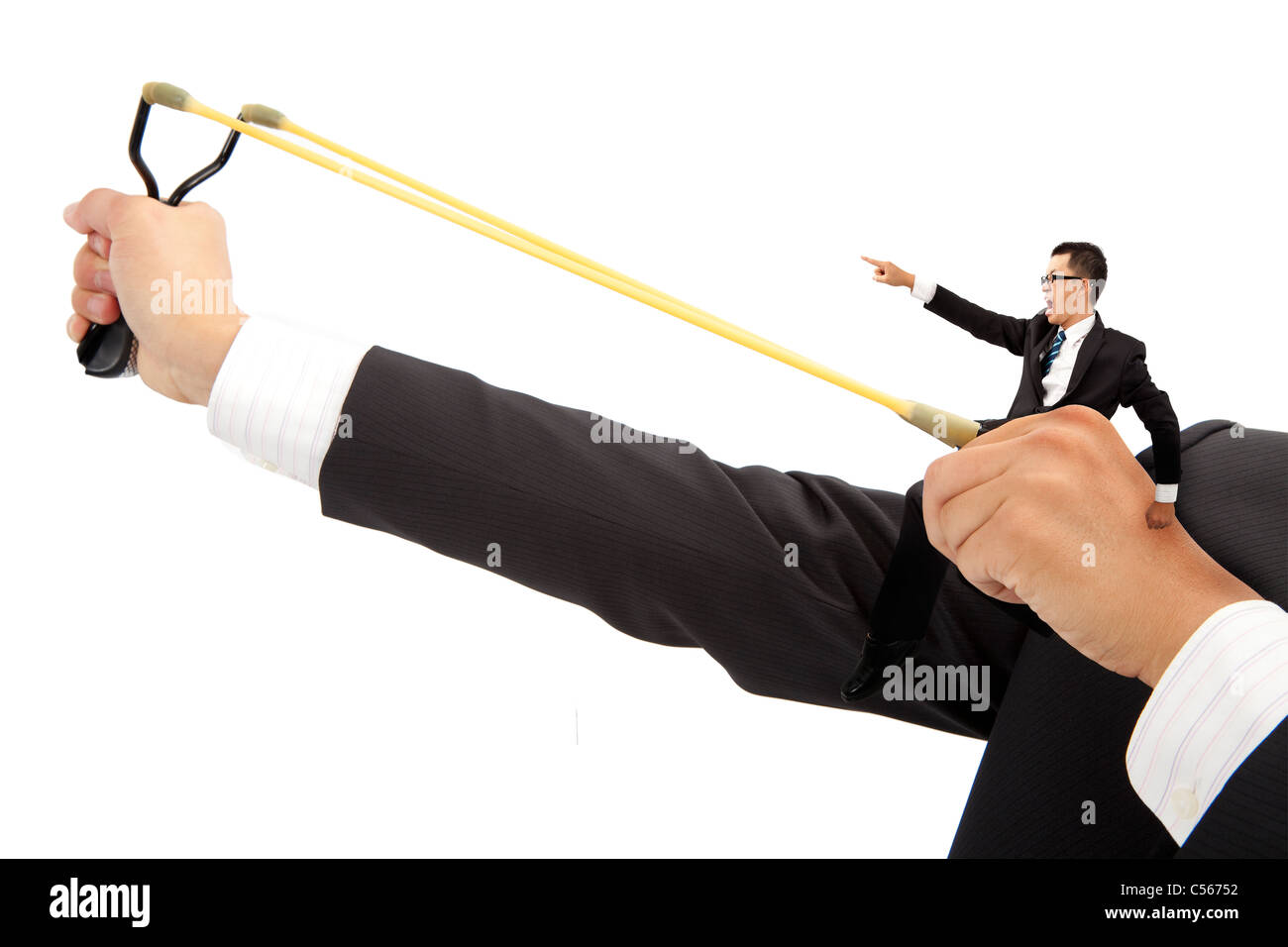 business motivate concept. businessman with slingshot and prelaunch Stock Photo