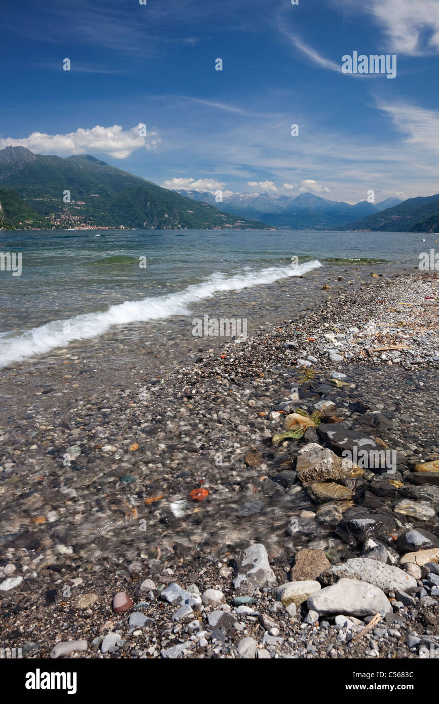 The shore of lake Como at public beach in Bellagio, Italy Stock ...