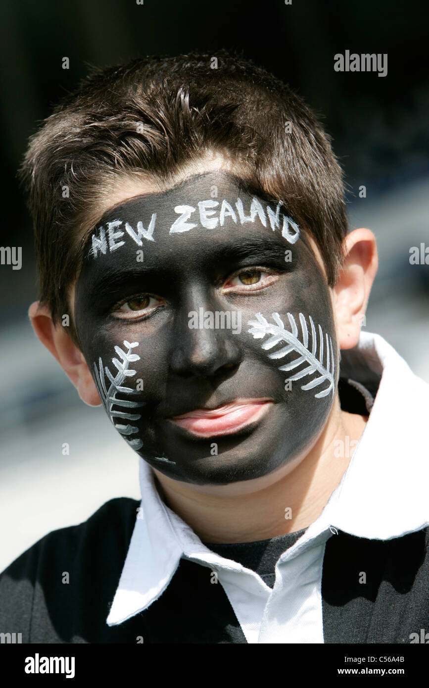Rugby Fans from New Zealand team waiting ready for the Rugby World Cup 2011 Stock Photo