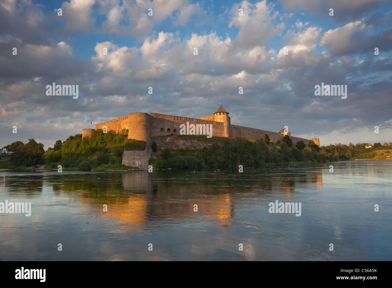 Ivangorod castle at the Russian bank of Narova river view from Narva, Estonia Stock Photo