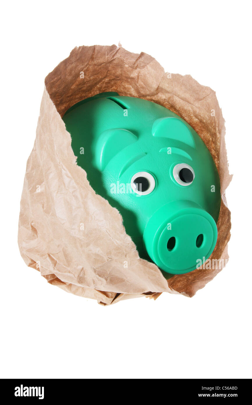Piggybank in Paper Bag Stock Photo