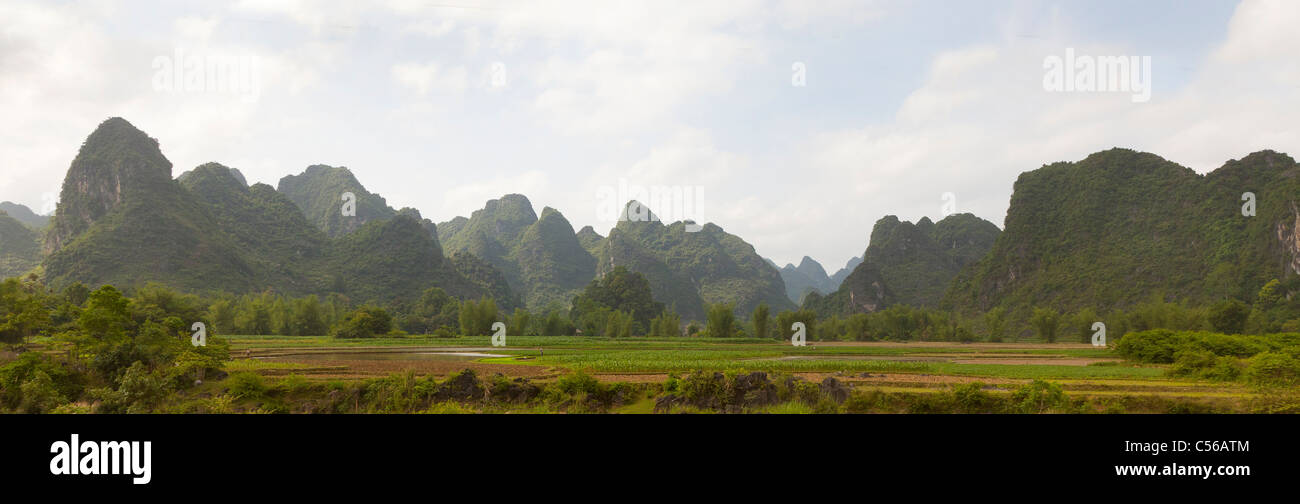 North Vietnam Cao Bang, conical limestone hills, forest covered Stock Photo