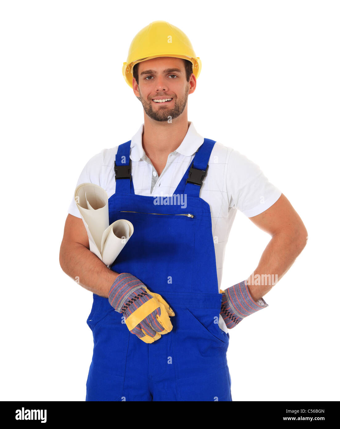 Confident manual worker. All on white background Stock Photo