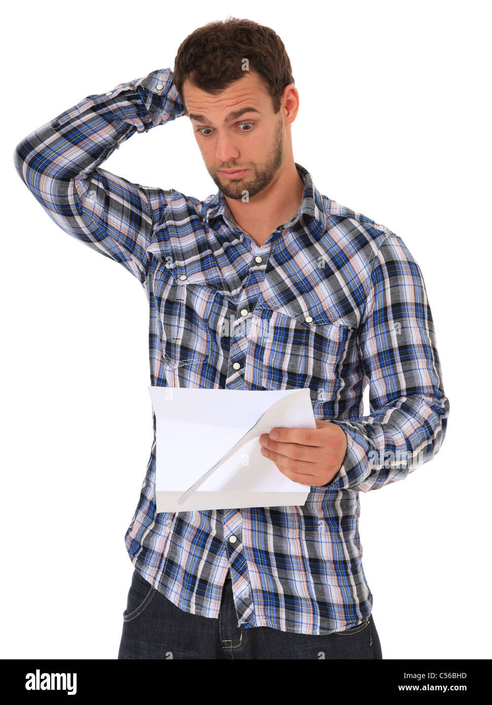 Man getting bad news. All on white background. Stock Photo