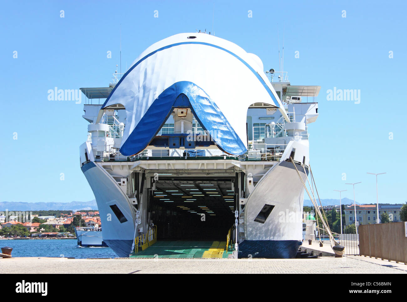 Ferry ready for loading cars and passengers in Zadar harbor, Croatia Stock Photo