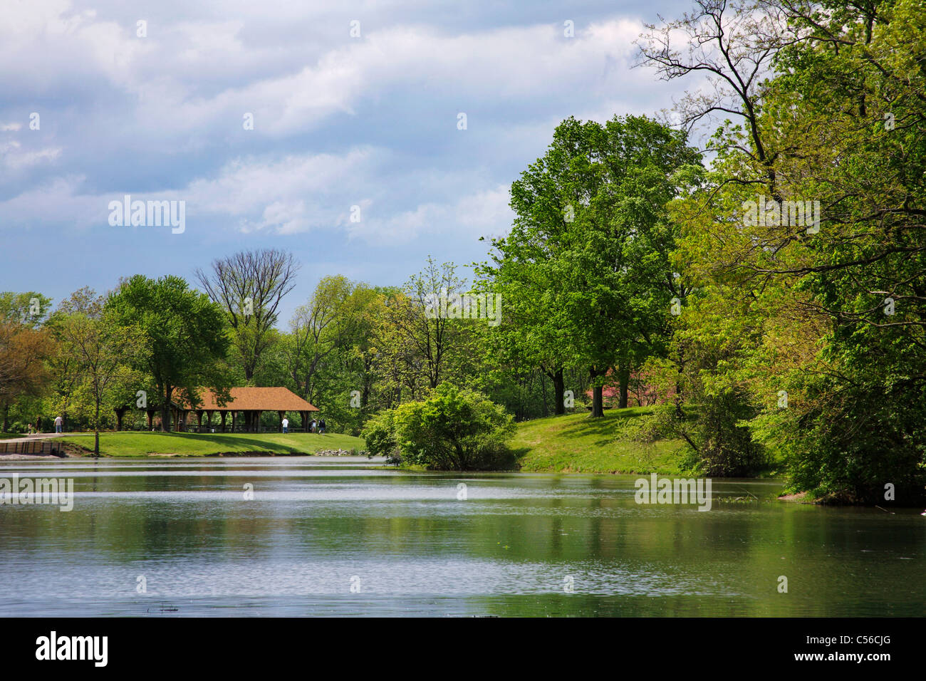 A Fishing Lake And Picnic Pavilion During Spring At The Corwin M Nixon