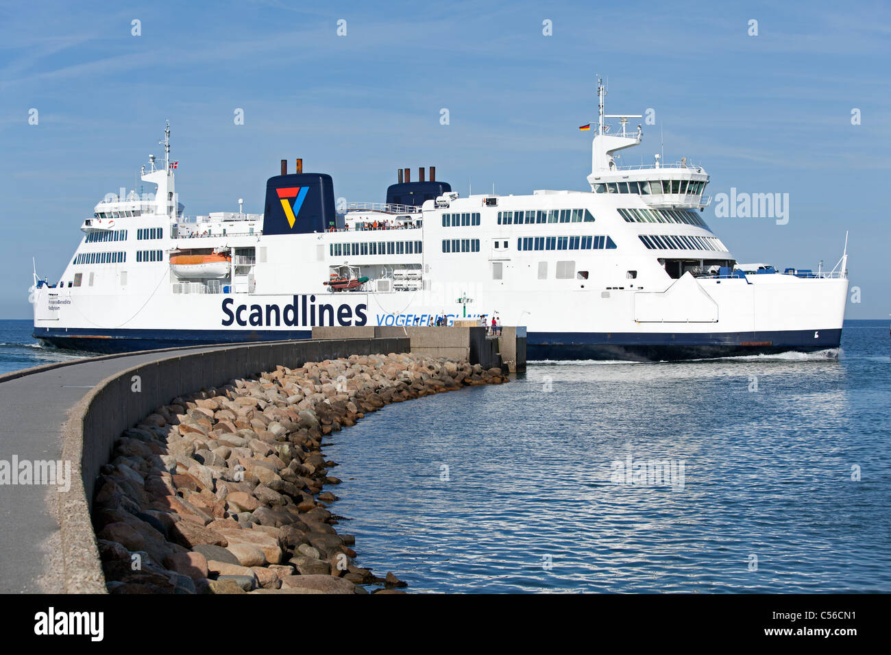 car ferry from Denmark, arriving at Puttgarden, Fehmarn Island, Schleswig-Holstein, Germany Stock Photo