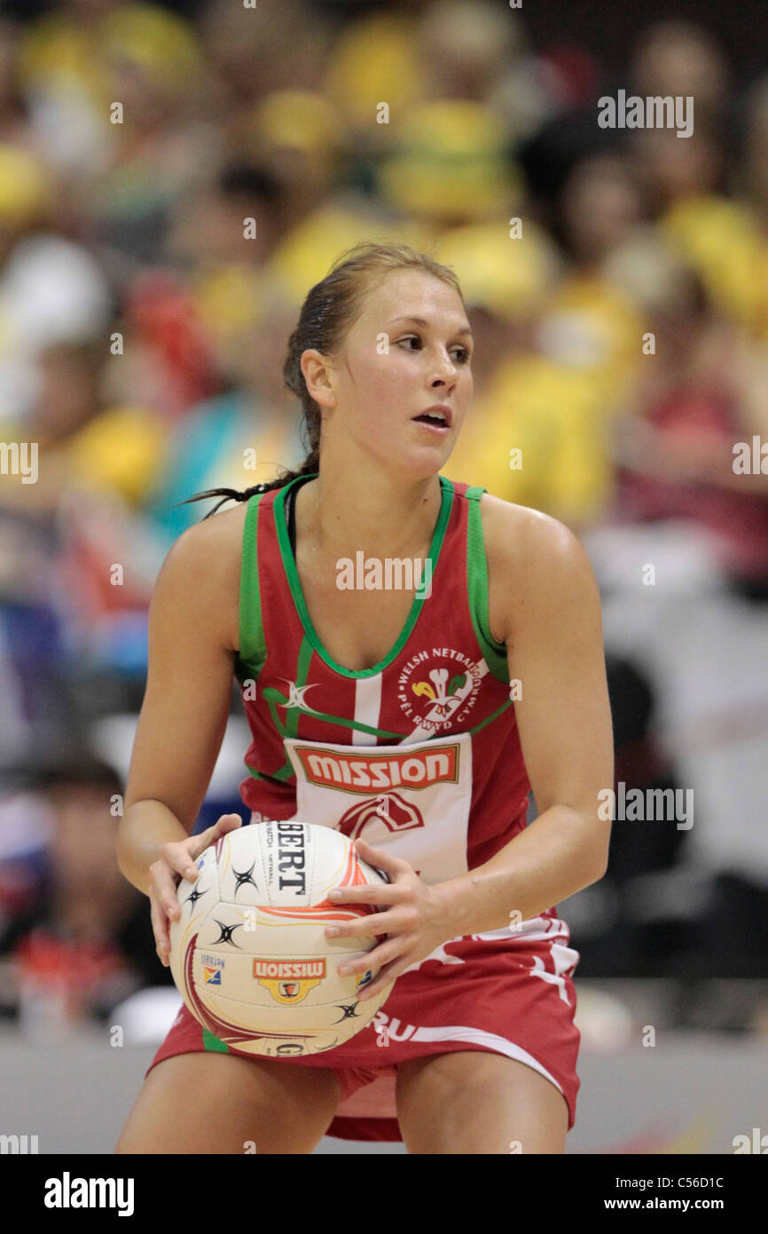 09.07.2011 Nichola James of Wales in action during the 9th place playoffs between Wales and Fiji, Mission Foods World Netball Championships 2011 from the Singapore Indoor Stadium in Singapore. Stock Photo