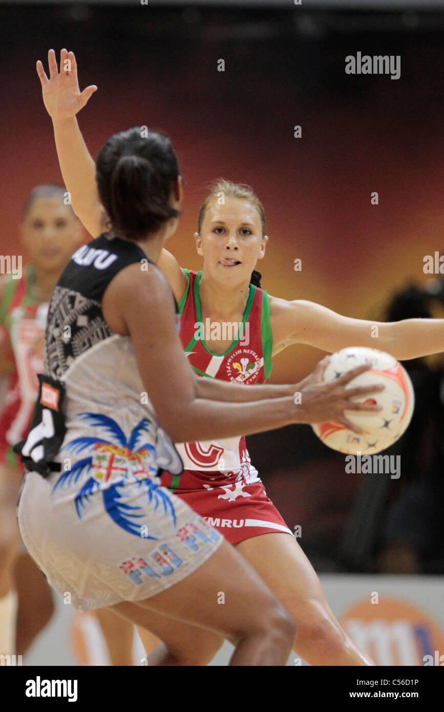 09.07.2011 Nichola James of Wales in action during the 9th place playoffs between Wales and Fiji, Mission Foods World Netball Championships 2011 from the Singapore Indoor Stadium in Singapore. Stock Photo