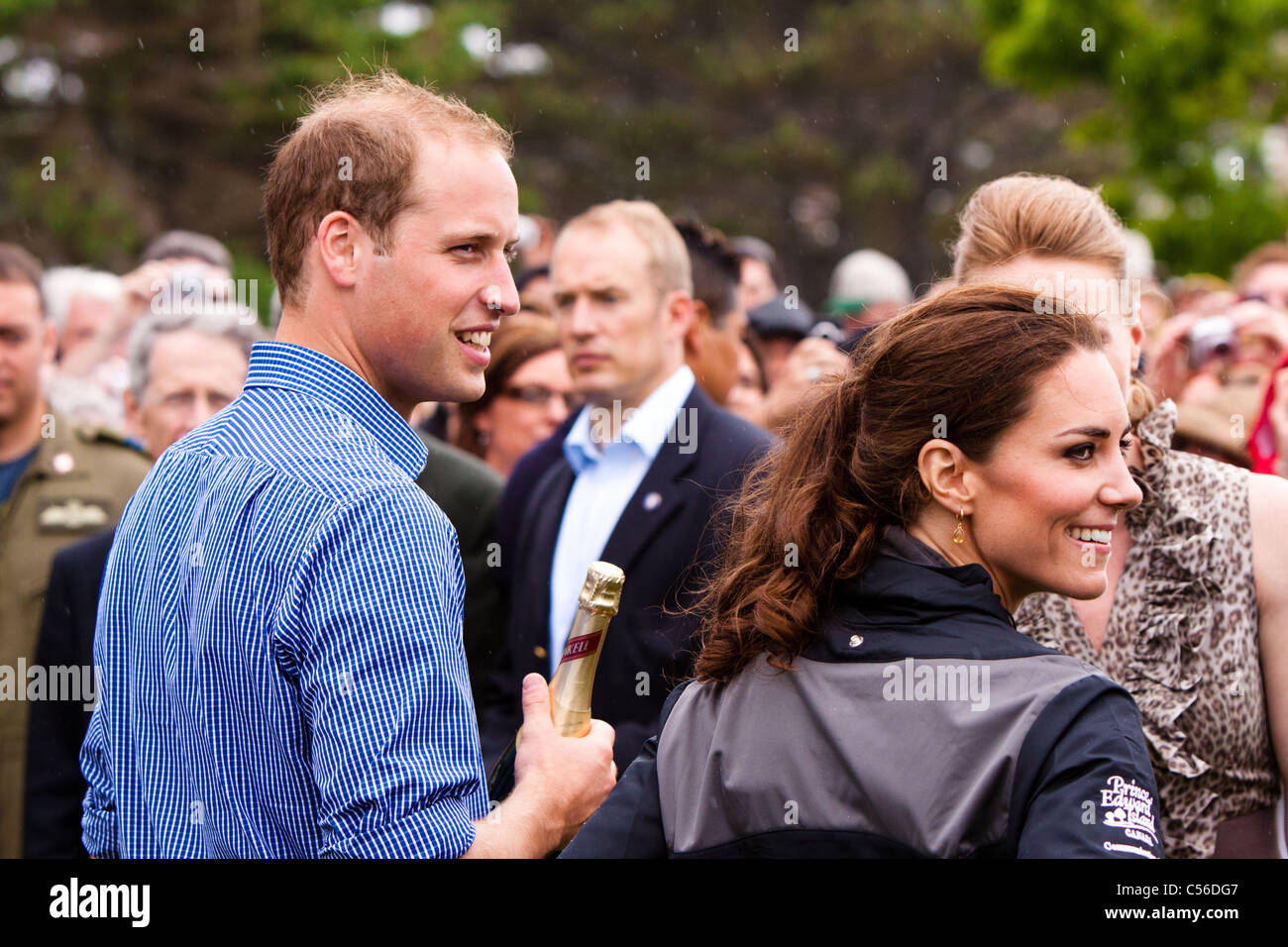 Prince William, Duke of Cambridge and Catherine, Duchess of Cambridge enjoy champaign after a dragon boat race in PEI, Canada Stock Photo