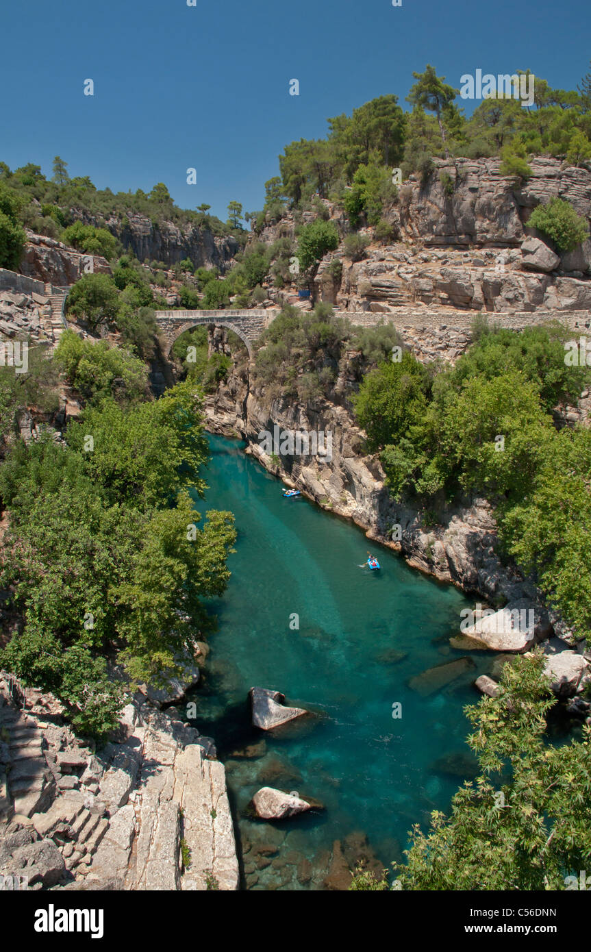 The Eurymedon valley near Selge, spanned by the intact Roman bridge,Antalya,Turkey Stock Photo