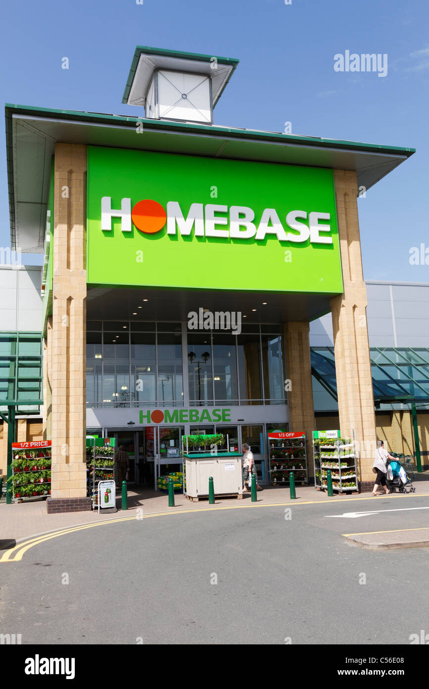 Entrance to a large Homebase store on a retail park Stock Photo