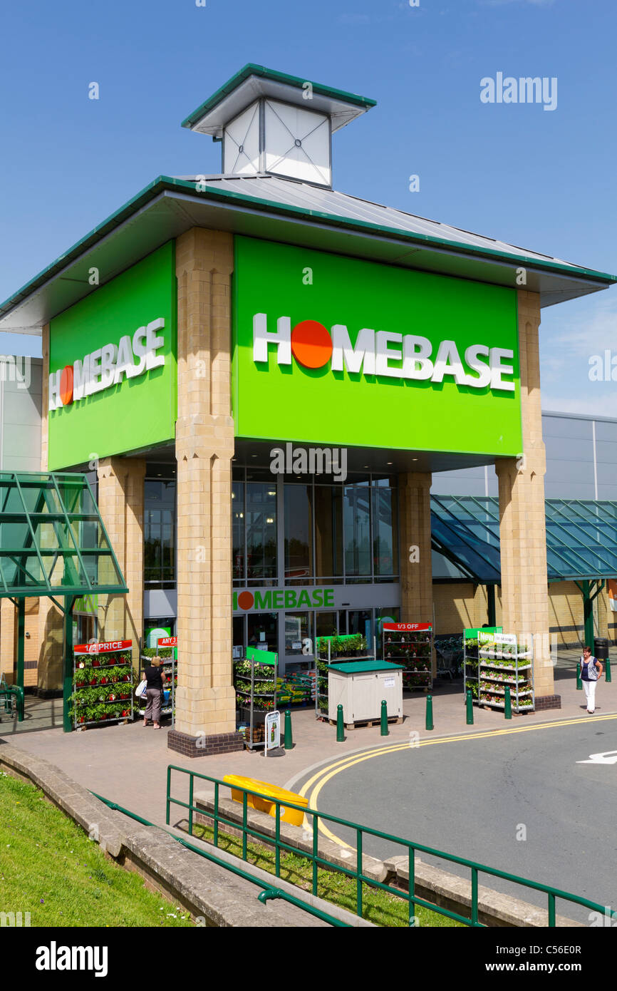 Entrance to a large Homebase store on a retail park Stock Photo