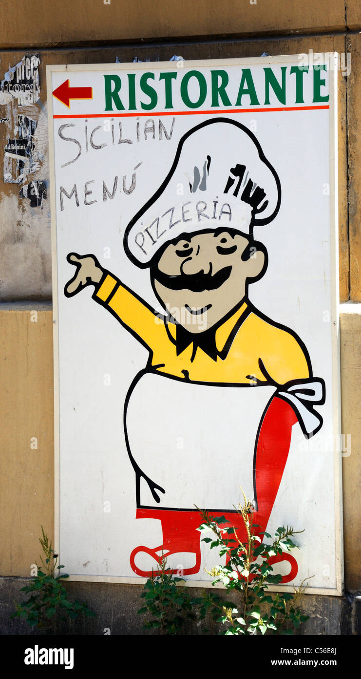 A Palermo street sign advertising a restaurant Stock Photo