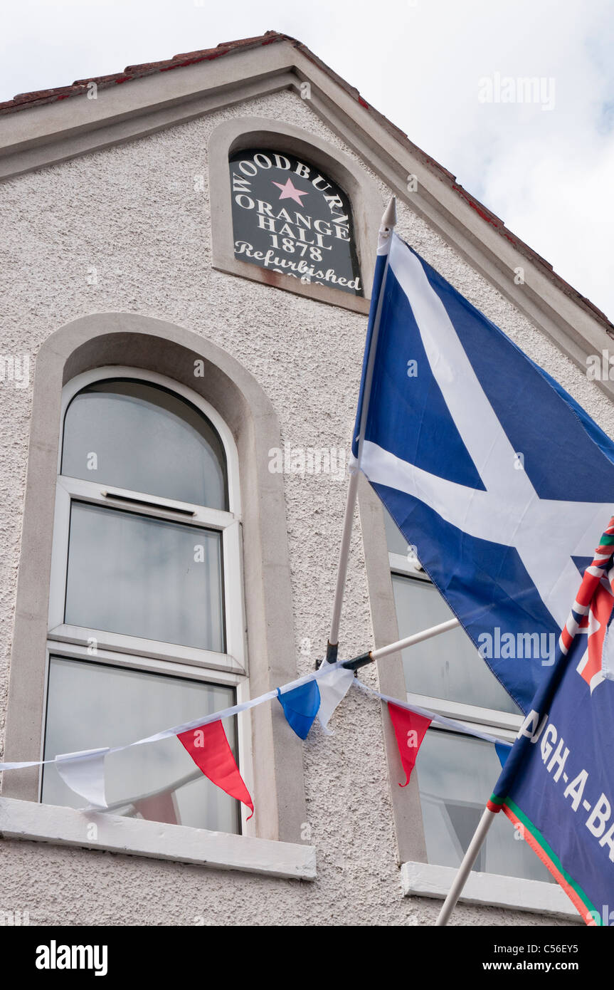Woodburn Orange Hall, Carrickfergus, decorated with bunting and flags