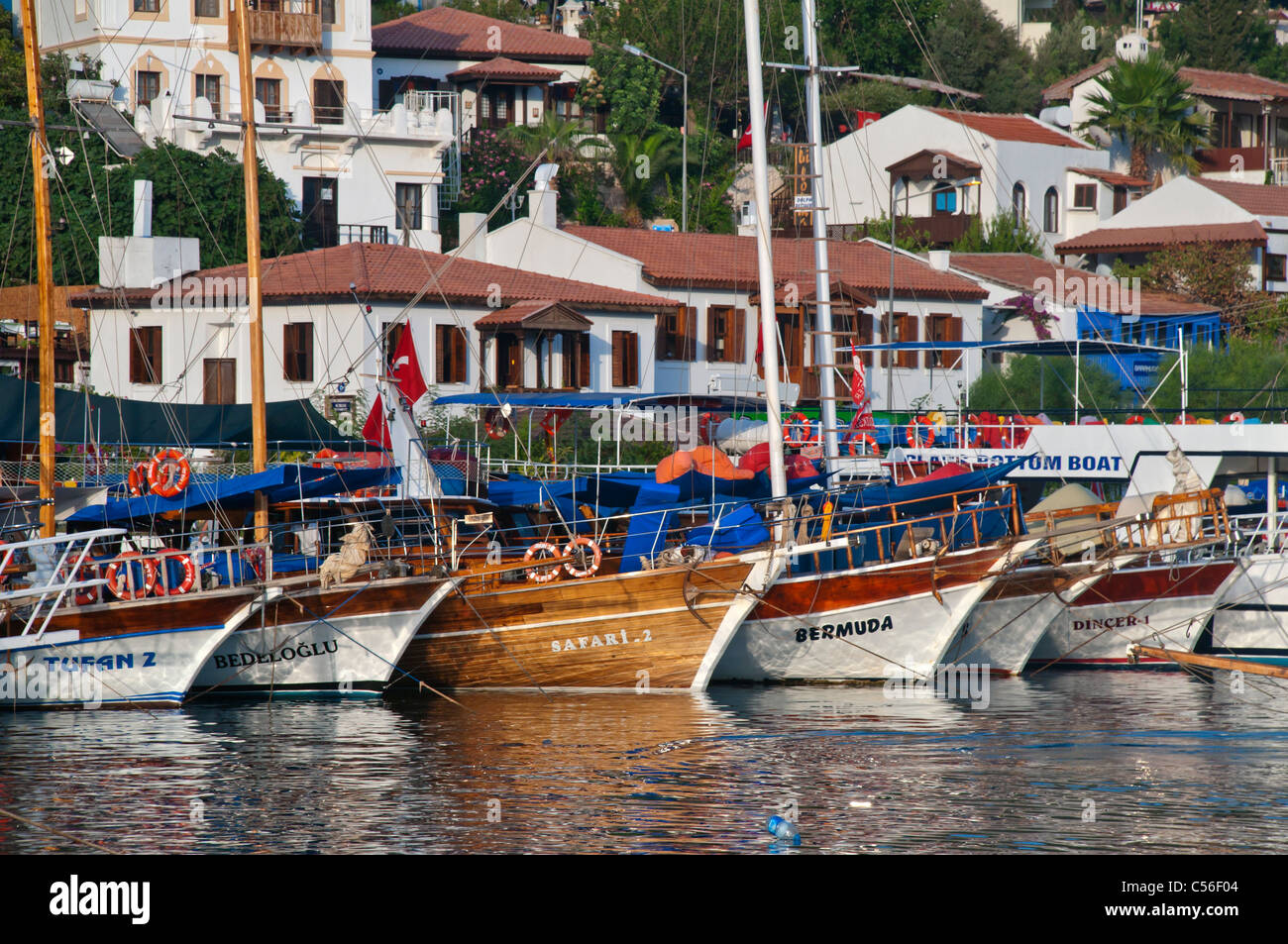 Gulet boats moored at Kas marina,Antalya,Turkey Stock Photo
