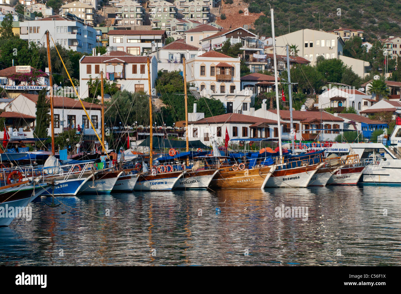 Gulet boats moored at Kas marina,Antalya,Turkey Stock Photo