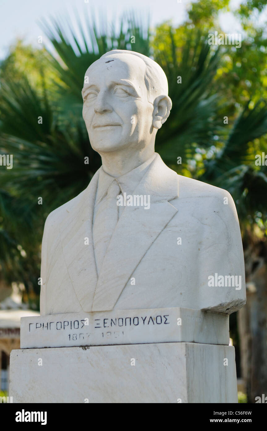 Bust of writer, journalist and playwright Gregorios Xenopoulos in Zakynthos Town Stock Photo