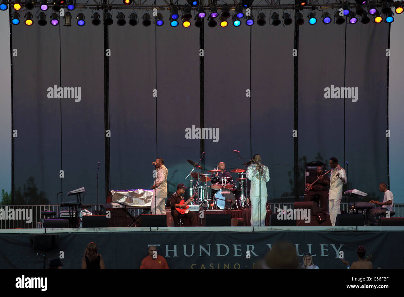 Sacramento, CA - July 7: 70's bands perform onstage in Super 70's Soul Jam concert at Thunder Valley Casino and Resort Stock Photo