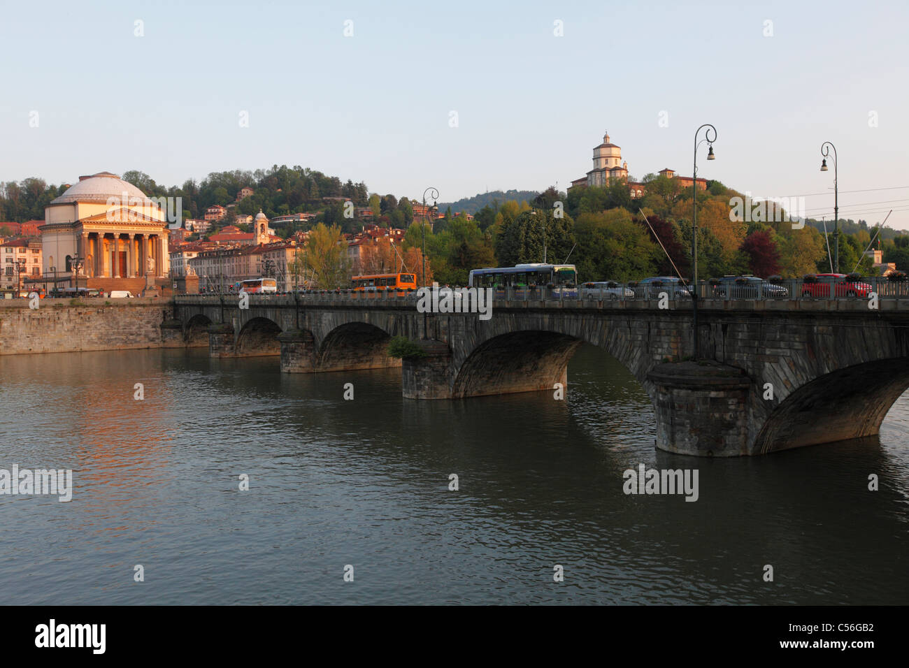 View of Po river at sunset, Turin, Italy, Europe Stock Photo