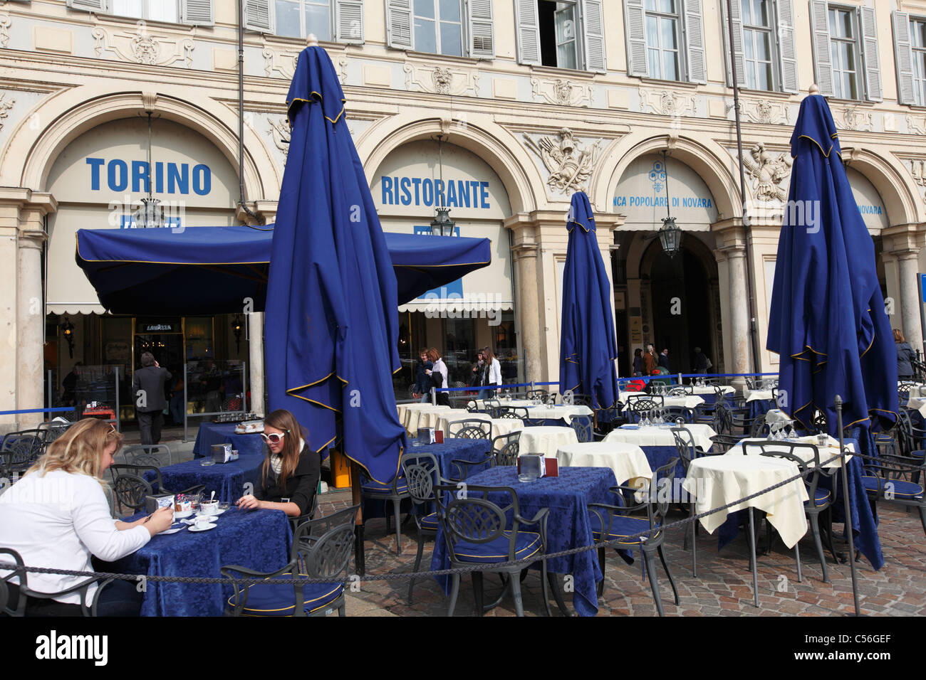 Restaurant at piazza San Carlo, Turin, Italy, Europe Stock Photo