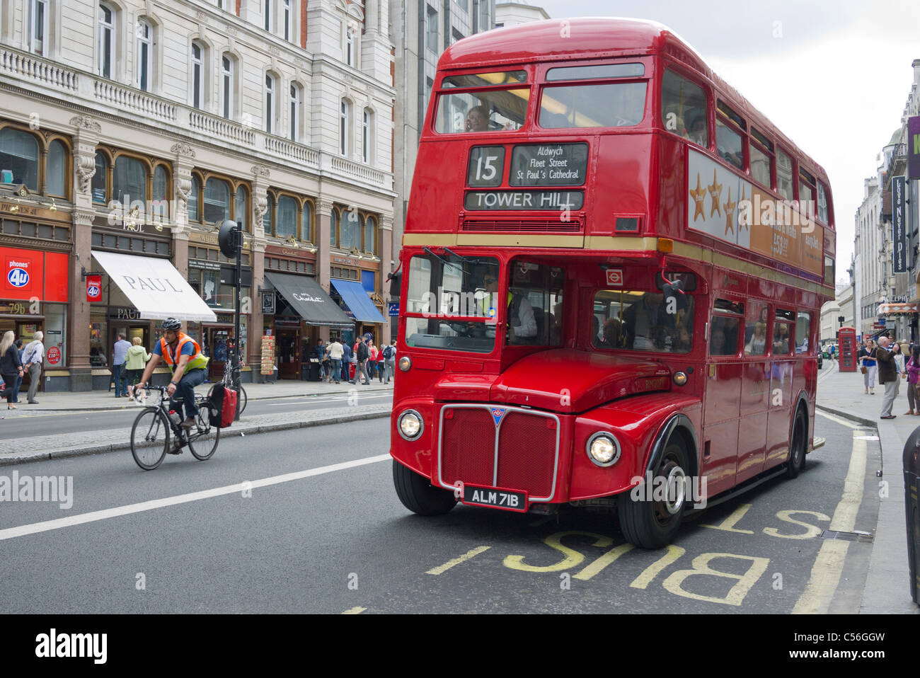 Routemaster tourist bus, route 15 heritage bus in The Strand London GB UK Stock Photo