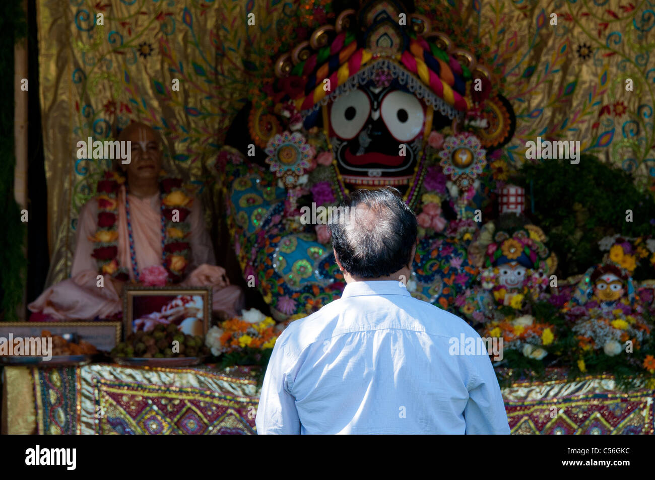 Indian Festival Montreal Canada, man praying Stock Photo