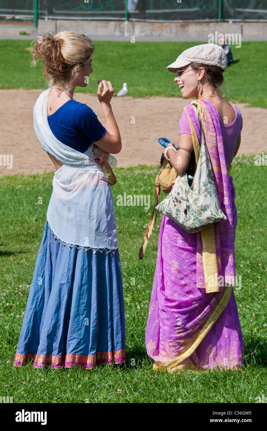 Montrealers chatting during the Indian Festival Montreal Canada Stock Photo