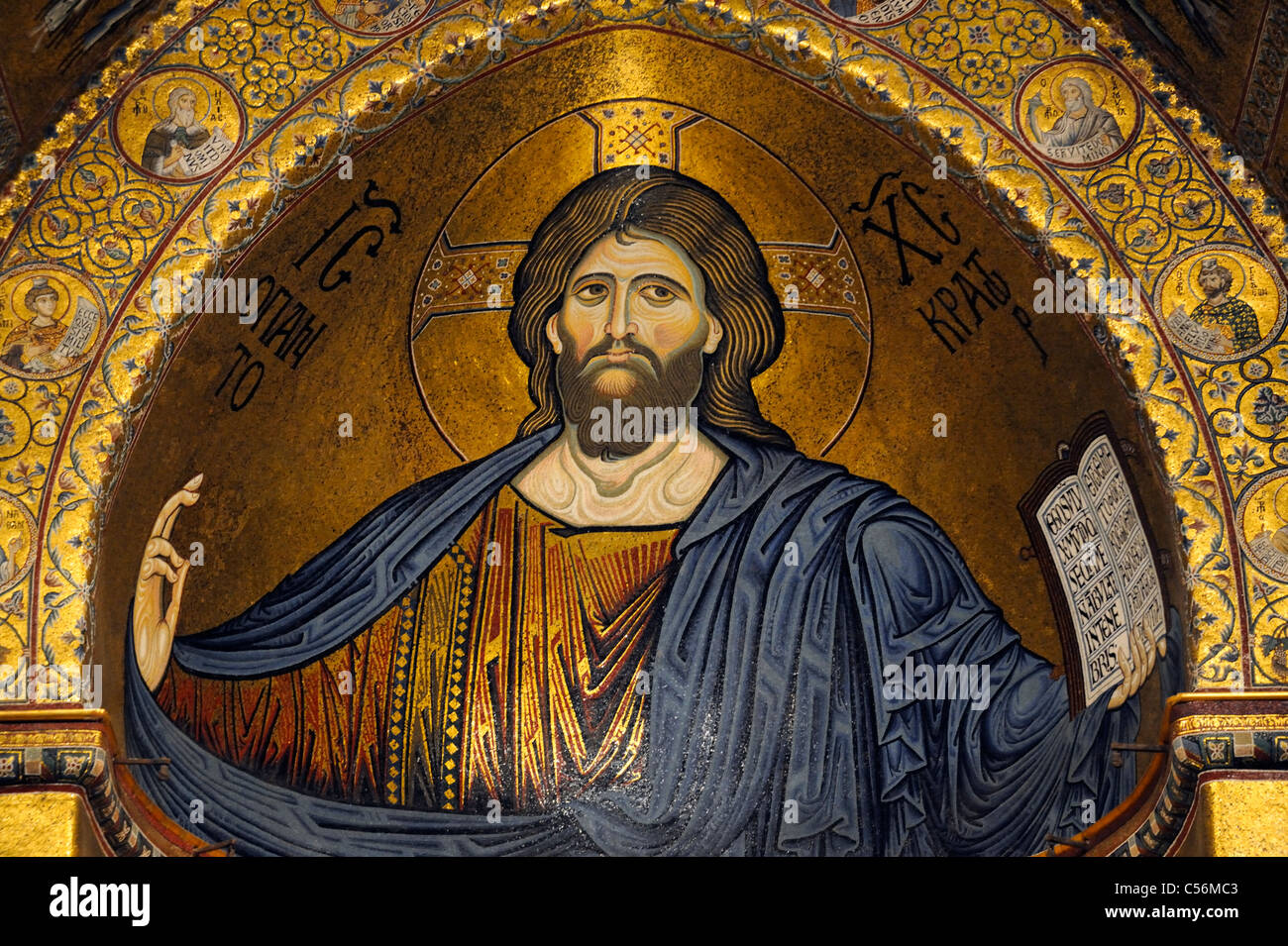 The Christ Pantocrator Mosaic in Monreale Cathedral Stock Photo