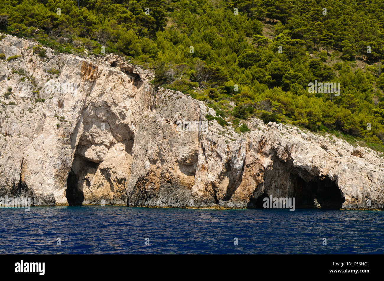 Cave in the limestone cliff of Zakynthos Zante Stock Photo