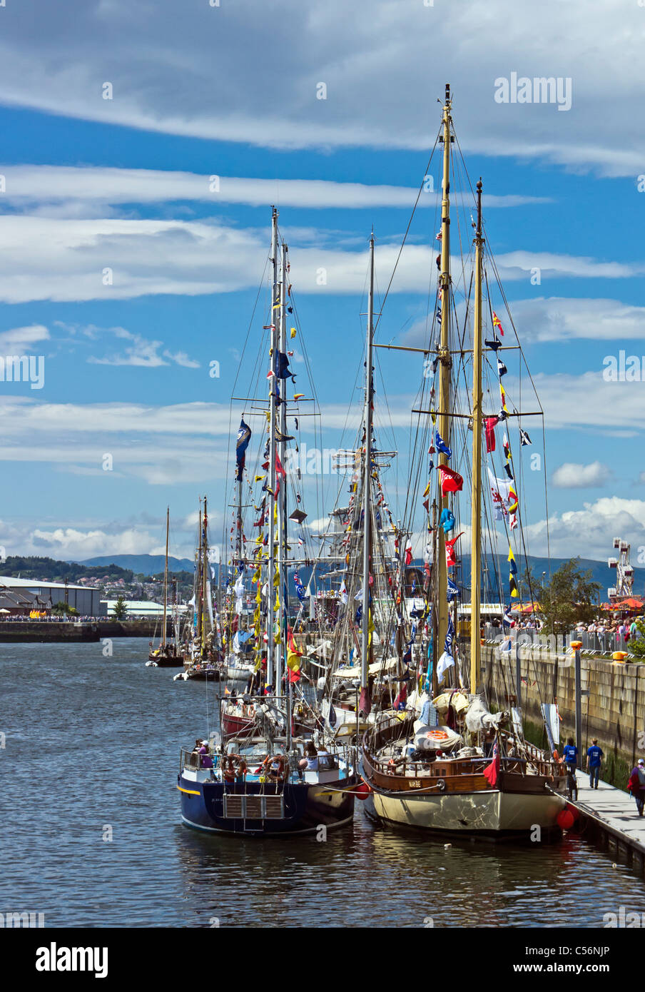 Sailing ships participating in the Tall Ships Races 2011 moored in James Watt Dock Greenock harbour Scotland Stock Photo