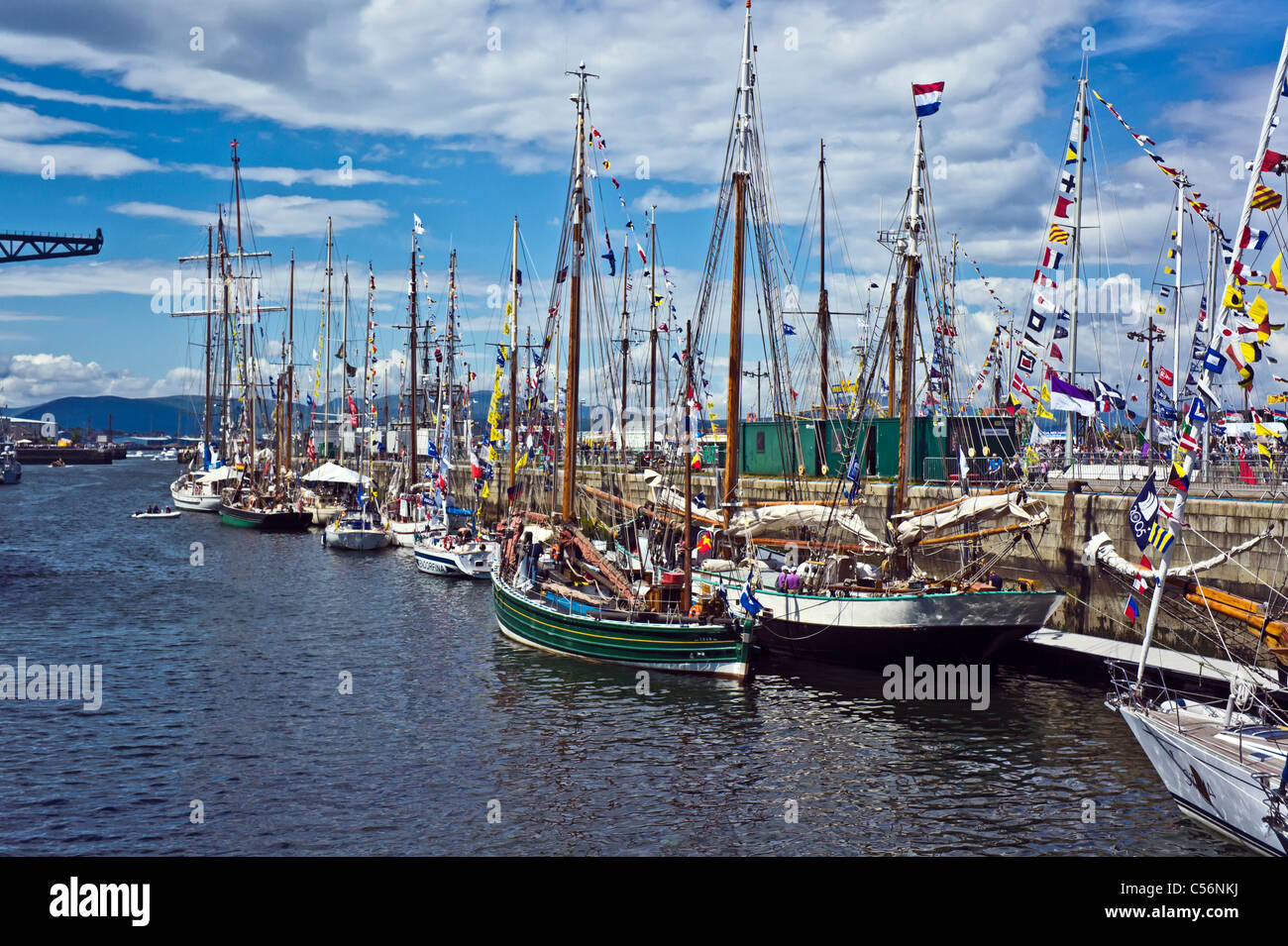 Sailing ships participating in the Tall Ships Races 2011 moored in James Watt Dock Greenock harbour Scotland Stock Photo