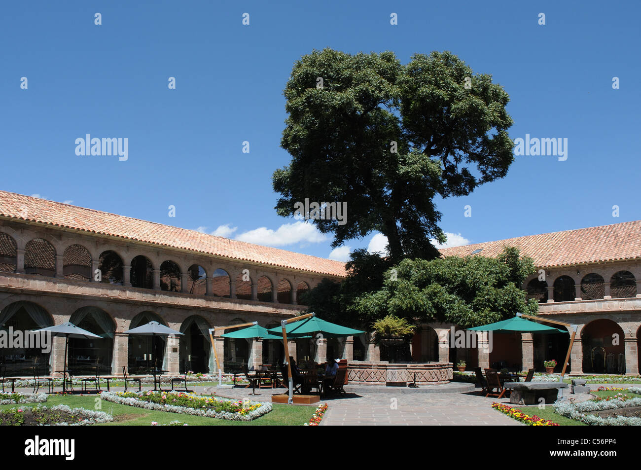 The courtyard of the Hotel Monasterio in Cusco Peru Stock Photo