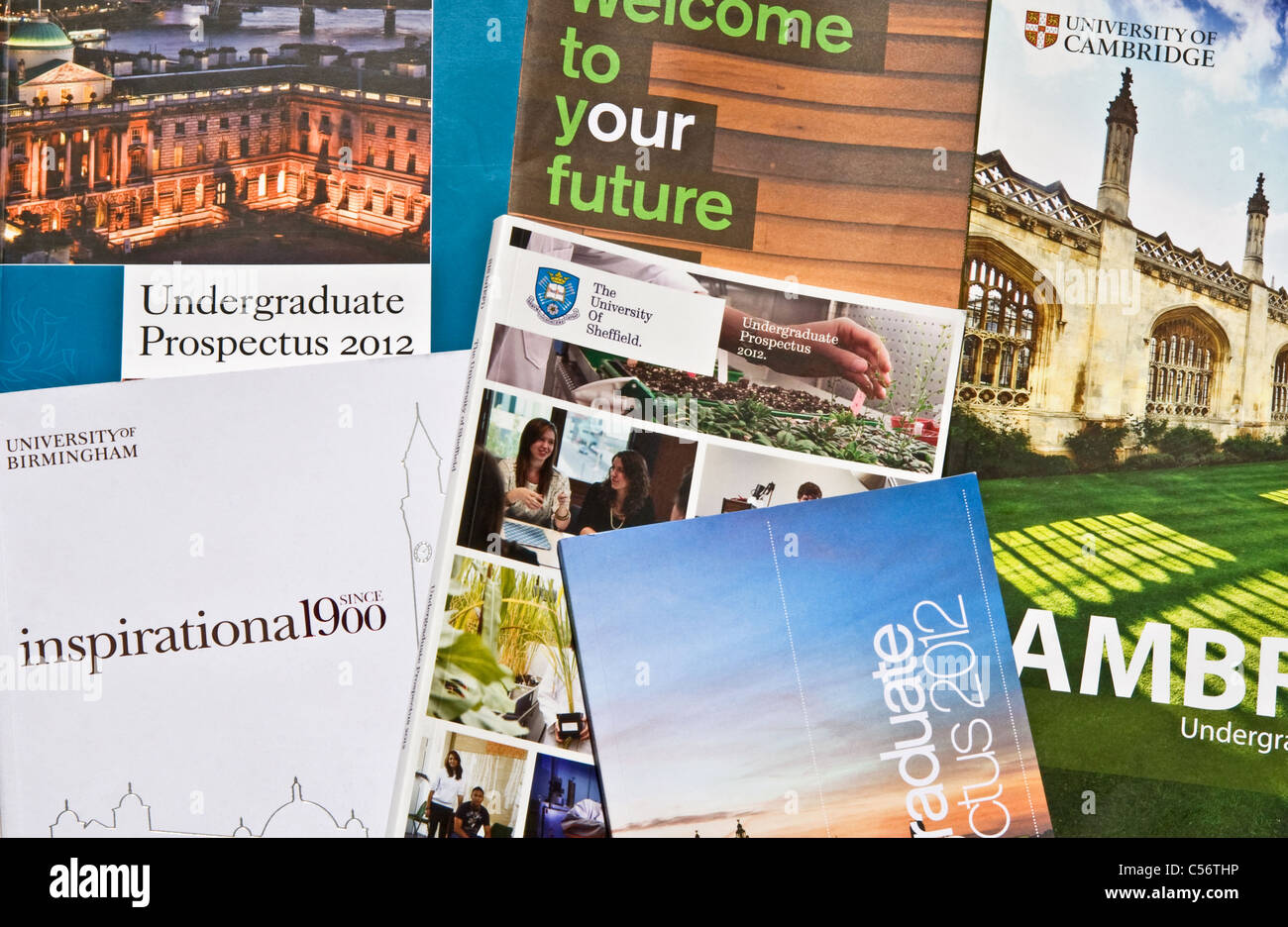 Choice of university. University prospectuses for prospective students, England, UK Stock Photo