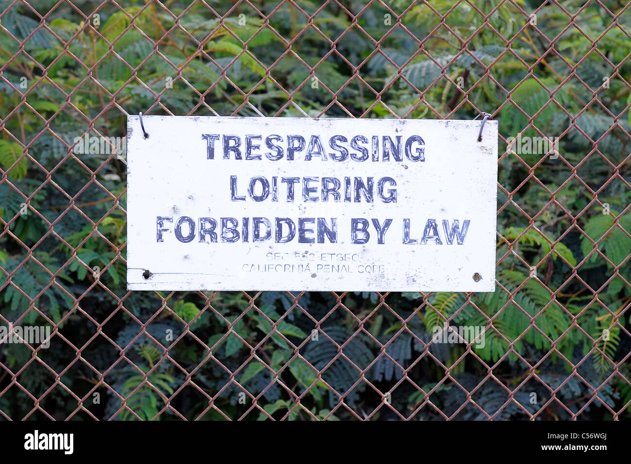 'Trespassing Loitering Forbidden By Law' Warning Signs On The California Coastline 2011 Stock Photo