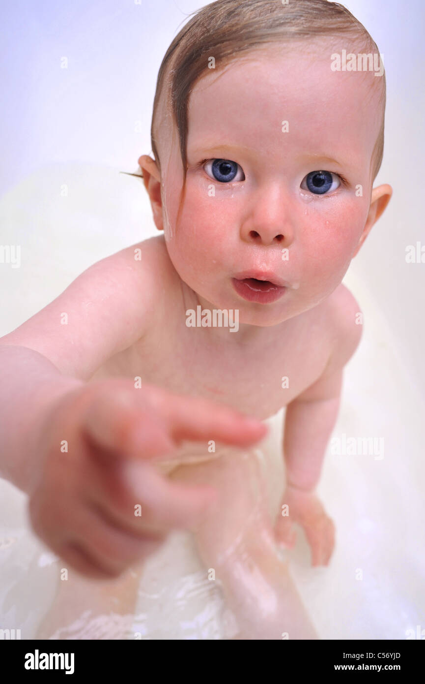 cute One year old old baby girl in bath Stock Photo Alamy