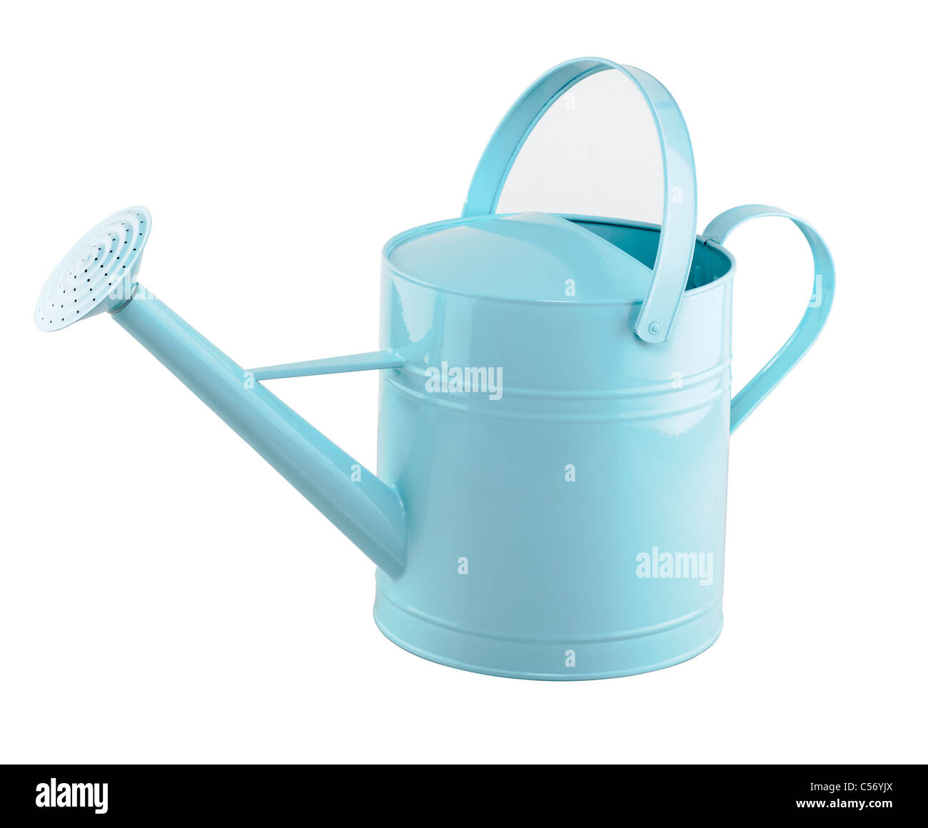 pale blue painted galvanised watering can with rose attached Stock