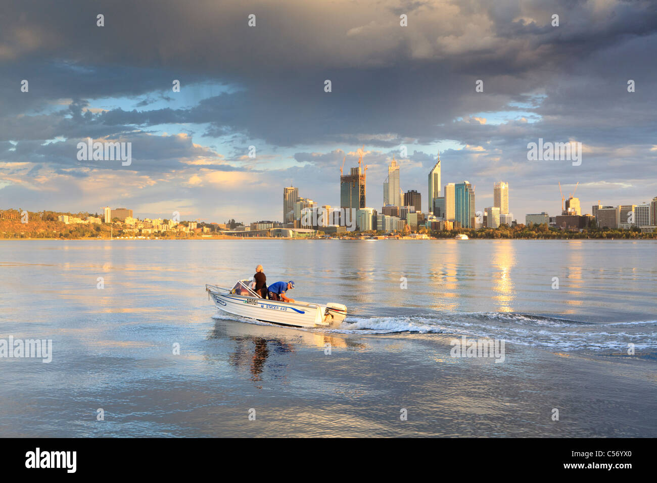 Motor powered boat on the Swan River, Perth Stock Photo