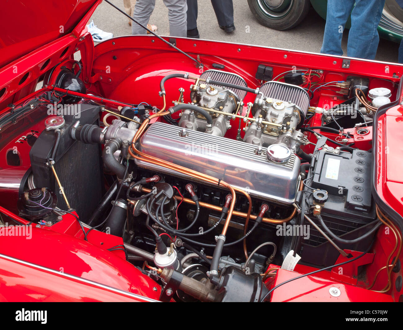 Under The Bonnet Engine Of A Classic Triumph Tr4 Sports Car Stock