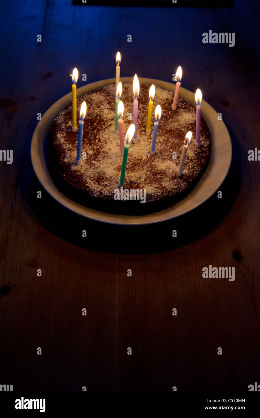 Home-made birthday cake with twelve candles Stock Photo