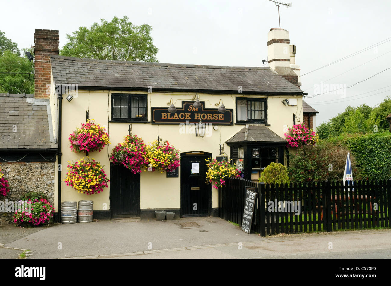A rural countryside village roadside pub: the Black Horse in Lacey Green Bucks UK. Stock Photo