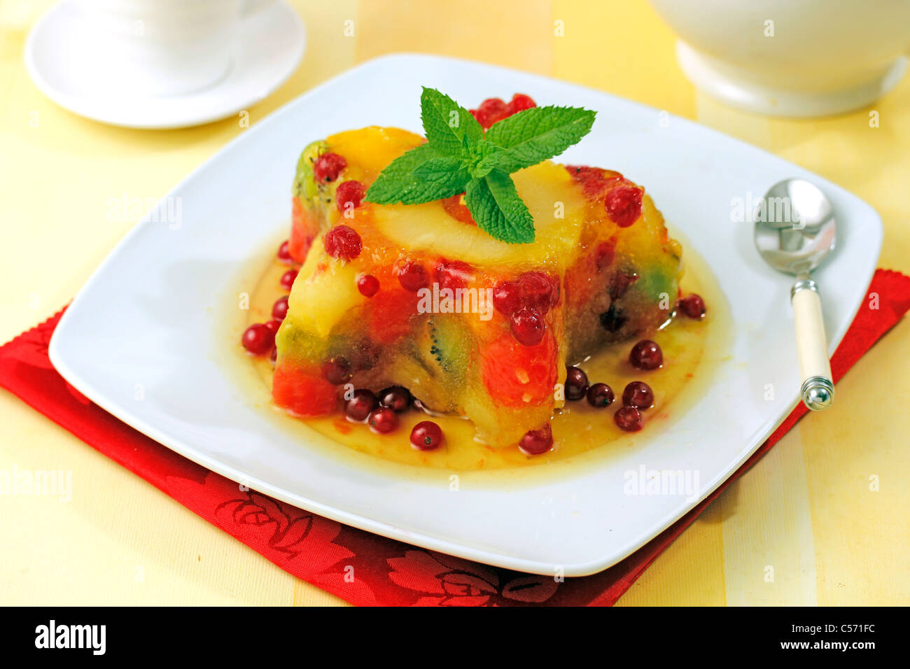 Lemon jelly with fruits. Recipe available Stock Photo Alamy