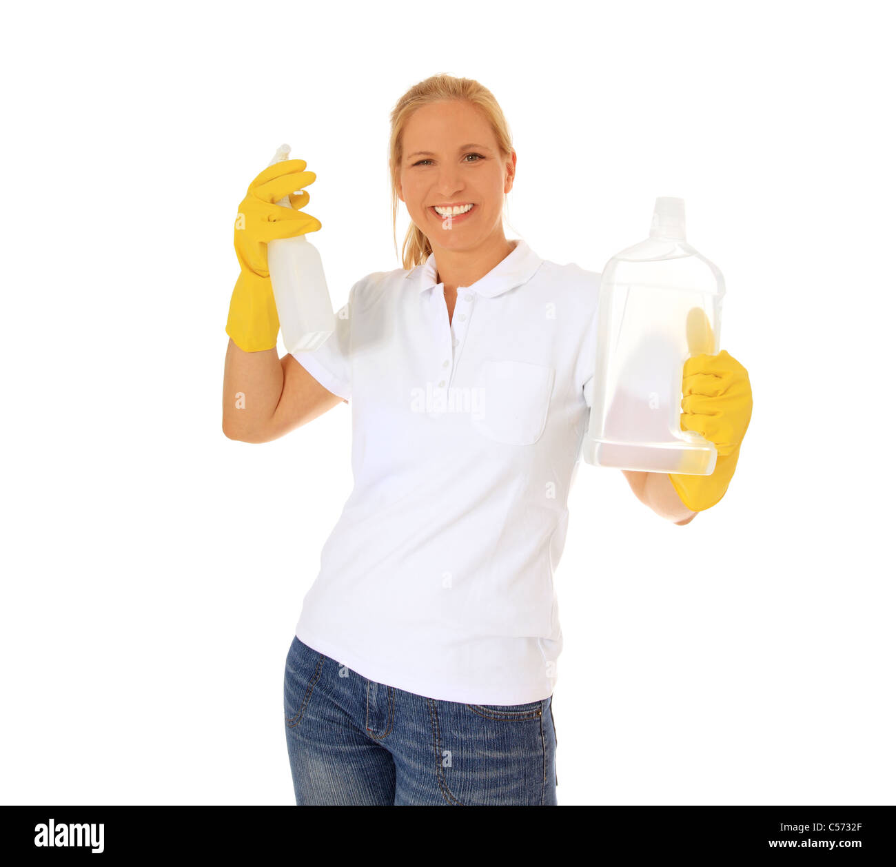 Happy homekeeper. All on white background Stock Photo - Alamy